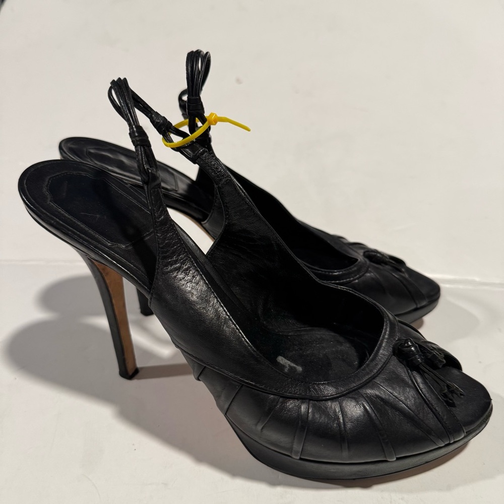 Dior Black Patent Peep Toe Sling Back Platform Heels Size 40.5 US 9.5